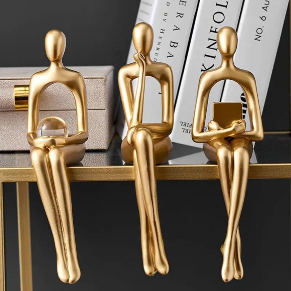 Set of 4 Golden Abstract Sitting Sculptures - Creative and Modern Art Pi… - Picture 4 of 9